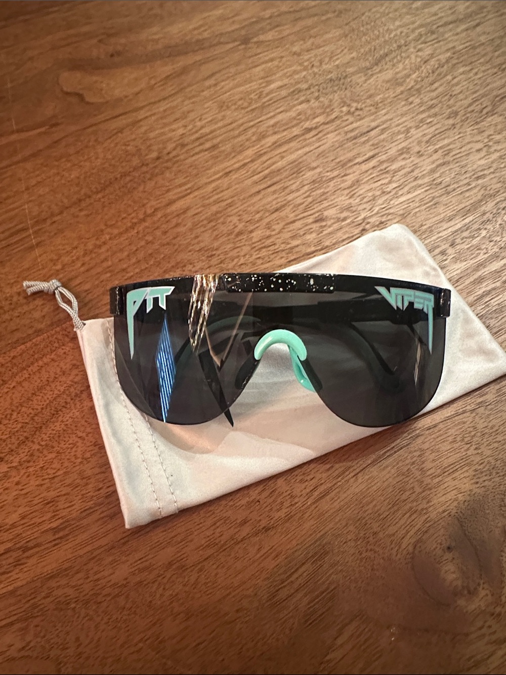 Pit Viper Shield Sunglasses Black Lens with Mint Accents